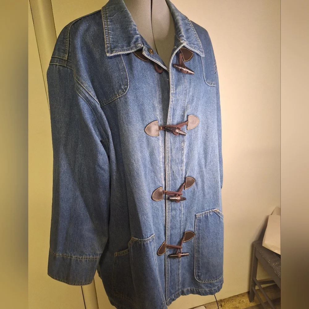 T Y Sports Denim Toggle Closure Jacket 100% Cotton Size 2X